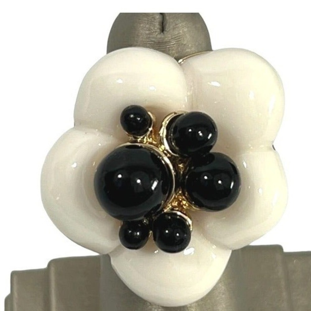 Ring 24k Italian Gold White Black Resin Flower Statement 7